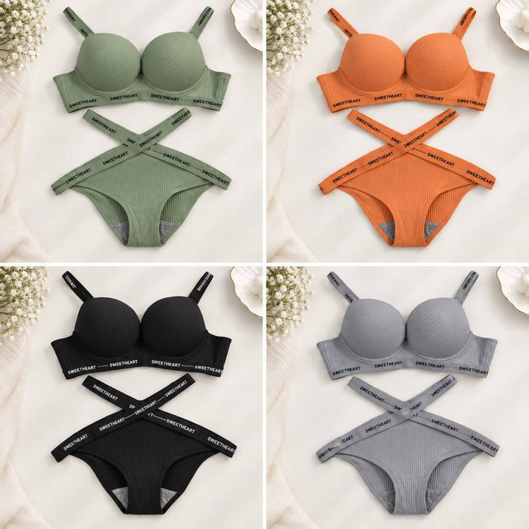 سوتین زنانه ست /شورت و سوتین فنردار اسپورت کاپC مدل پددار قالبی Push-up، Contour، Molded