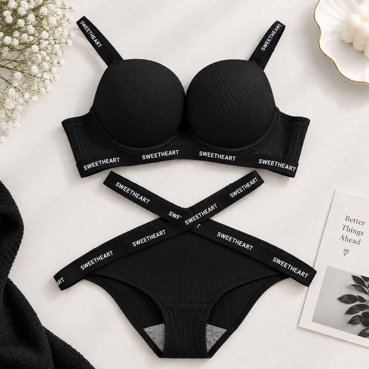 سوتین زنانه ست /شورت و سوتین فنردار اسپورت کاپC مدل پددار قالبی Push-up، Contour، Molded